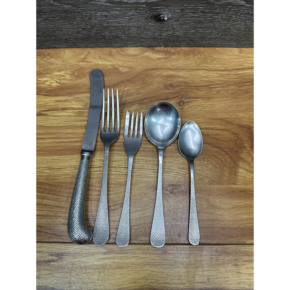 VTG Gentry ABBEY SHEFFIELD ENGLAND Glossy Textured Stainless 5 Pc Flatware Set